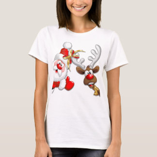 Santa and Reindeer Merry Christmass Happy Cartoon T-Shirt