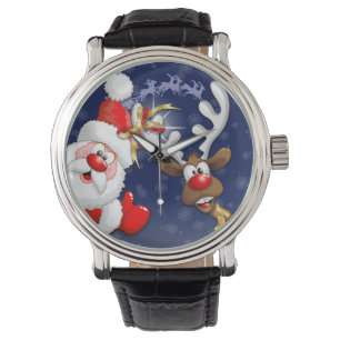 Santa and Reindeer Merry Christmass Happy Cartoon Watch