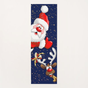 Santa and Reindeer Merry Christmass Happy Cartoon Yoga Mat