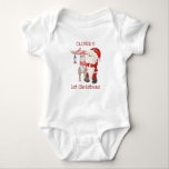 Santa and Reindeer Moose First Christmas Custom Baby Bodysuit<br><div class="desc">My first christmas bodysuit,  personalized for your baby boy or girl. This cute design features Santa with his Reindeer Moose and a whimsical typography. The template is ready for you to personalize with baby's name.</div>