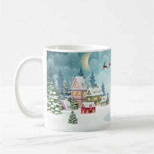 Santa and Reindeer on Christmas Background. Winter Coffee Mug