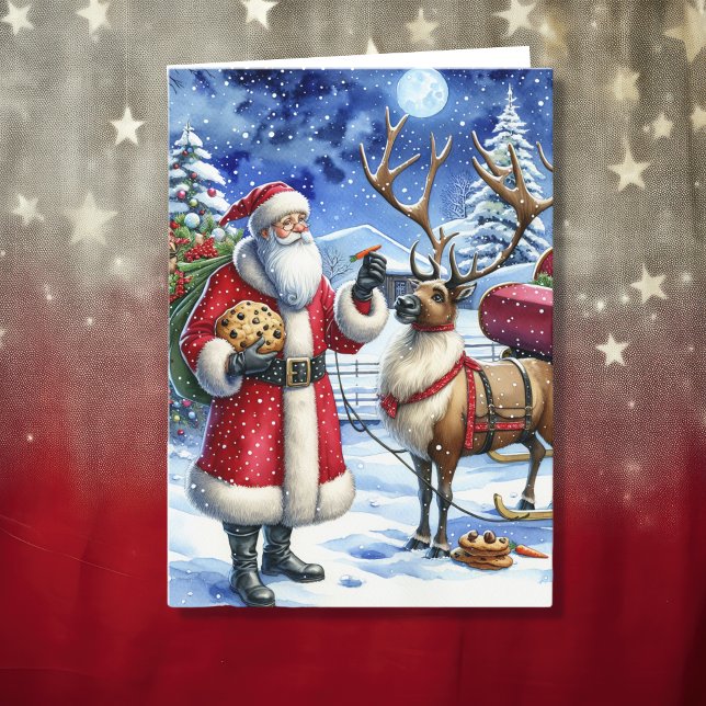 Santa and Reindeer on Christmas Eve Holiday Card (Creator Uploaded)