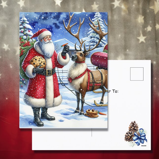 Santa and Reindeer on Christmas Eve Holiday Postcard (Creator Uploaded)