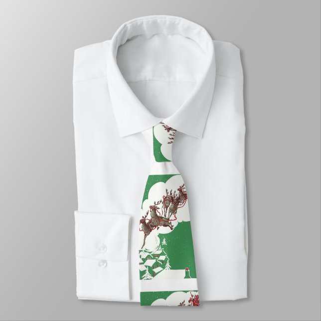Santa and Reindeer on Christmas Eve Tie (Tied)