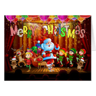 Santa and Reindeer on Stage Christmas BIG Card