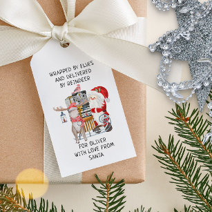 Santa and Reindeer Personalized Kids Christmas Gift Tags