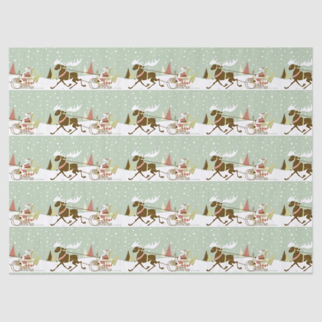 Santa And Reindeer Seamless Pattern Tissue Paper (Front)