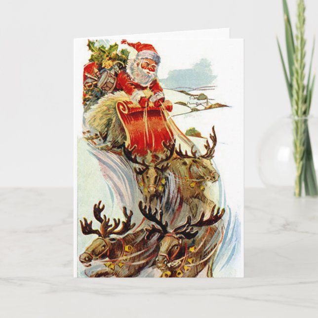 Santa and Reindeer Sleigh Christmas Card (Front)