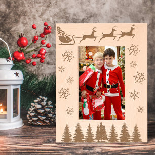 Santa and Reindeer Snowflakes And Trees Engraved Frames