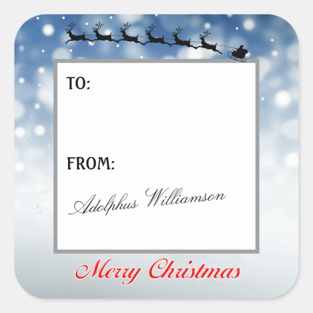 Santa and Reindeer Snowflakes Gift Label (Front)