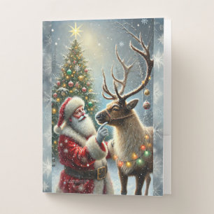 Santa And Reindeer, Snowy Forest, Christmas Tree 8 Pocket Folder