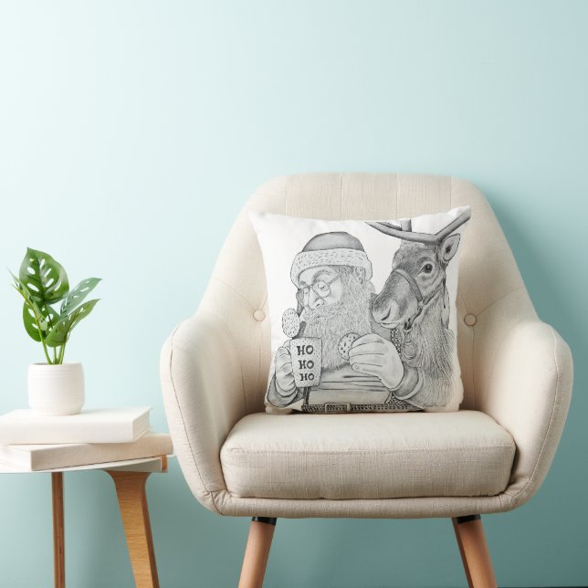 Santa and Reindeer Throw Pillow (Chair)