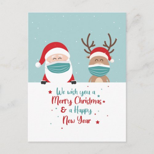 Santa and Reindeer We Wish You A Merry Christmas Postcard