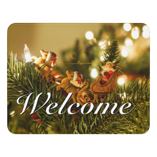 Santa and Reindeer Welcome Door Sign (Contemporary Front)