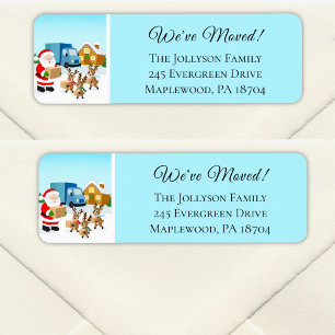 Santa and Reindeer We've Move Announcement Label