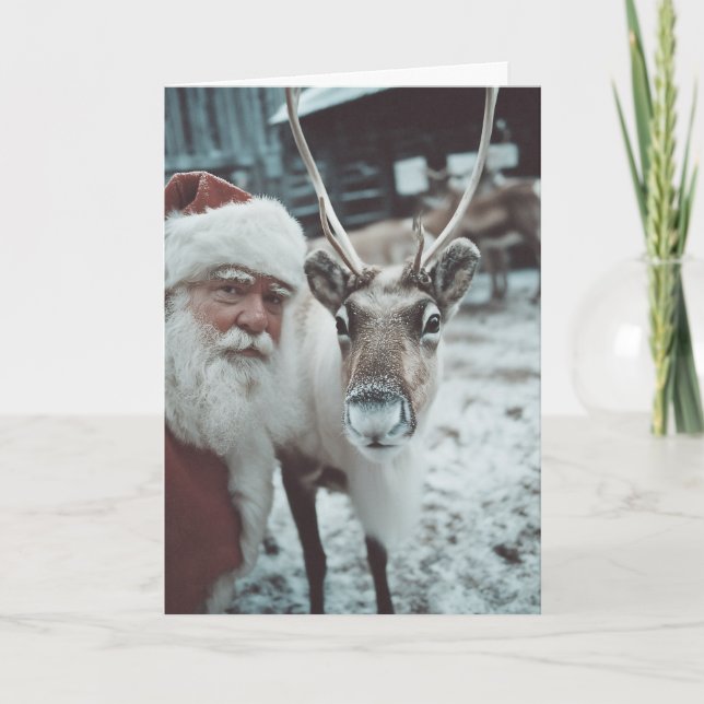 Santa and Reindeer Winter Magic Holiday Card (Front)