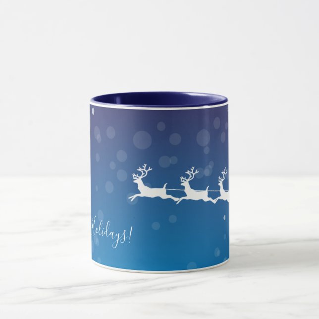 Santa and Reindeers - Blue Christmas Mug (Center)