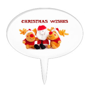 Santa And Reindeers Cake Topper