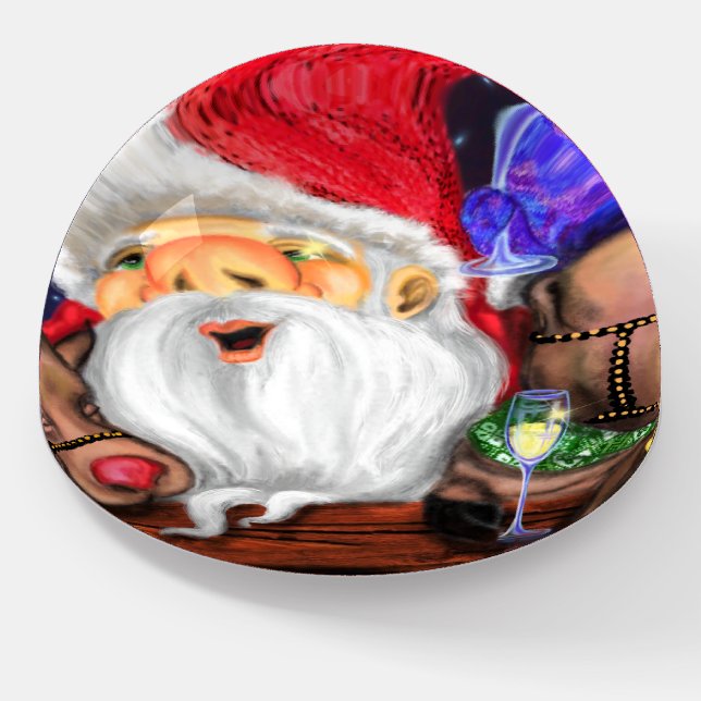 Santa and Reindeers Christmas Paperweight Gift (Angled)