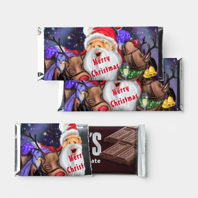 Santa and Reindeers Christmas Party - Fun - Cheers Hershey Bar Favors (Front)