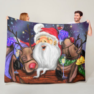 Santa and Reindeers Funny Cgristmas Fleece Blanket