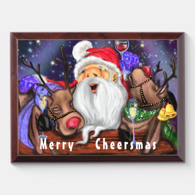 Santa and Reindeers Funny Christmas Award Plaque (Horizontal)
