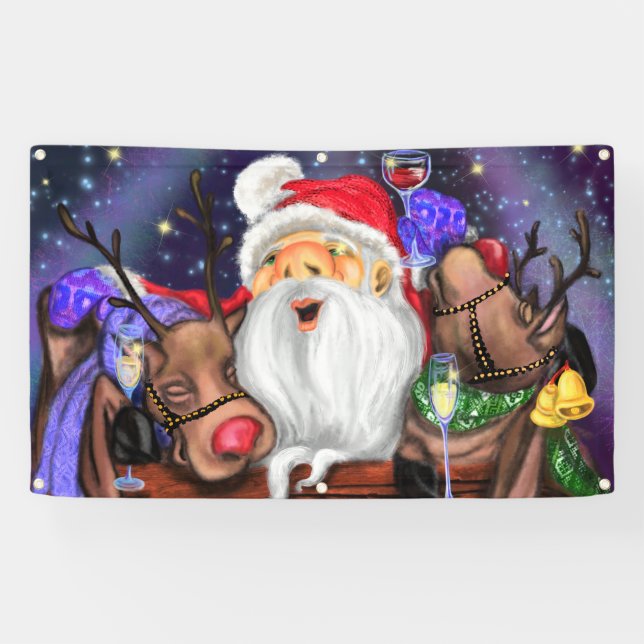 Santa and Reindeers Funny Christmas Banner (Horizontal)