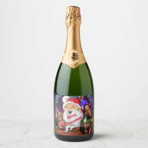 Santa and Reindeers Funny Christmas Bottle Labels
