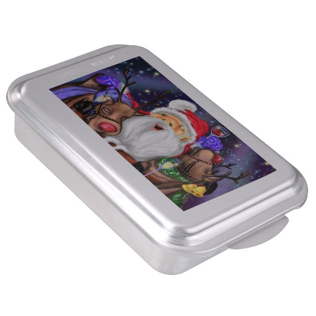 Santa and Reindeers Funny Christmas Cake Pan (Side)