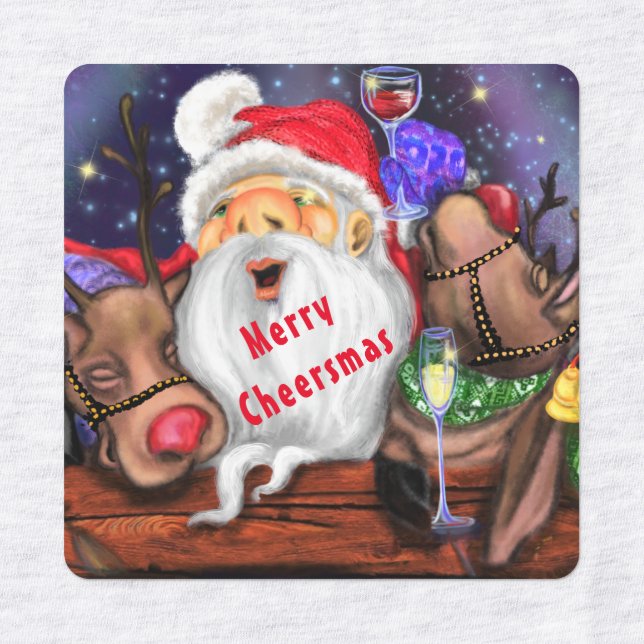 Santa and Reindeers Funny Christmas Labels (Design 3)