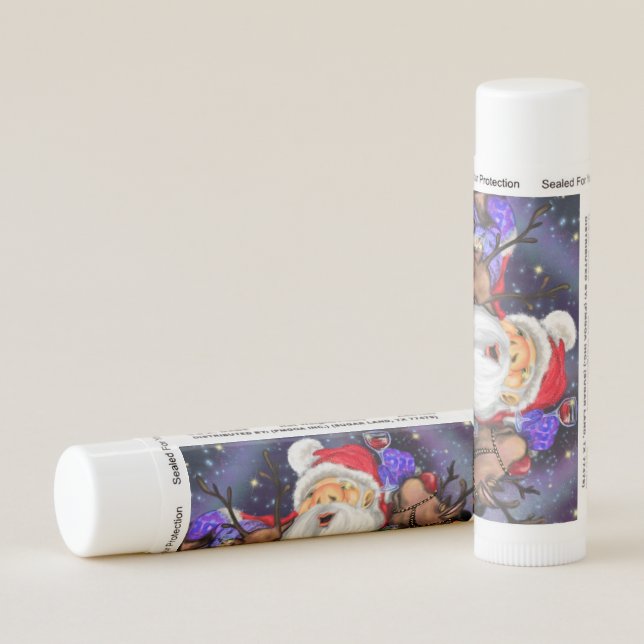 Santa and Reindeers Funny Christmas Lip Balm (Rotated Right)