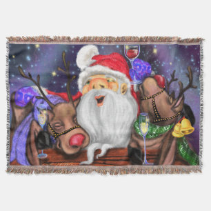 Santa and Reindeers Funny Christmas Throw Blanket