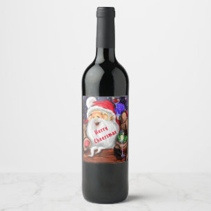 Santa and Reindeers Funny Christmas Wine Label