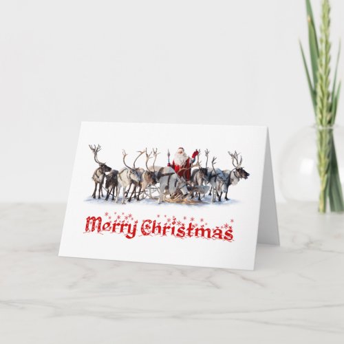 Santa and Reindeers Holiday Card