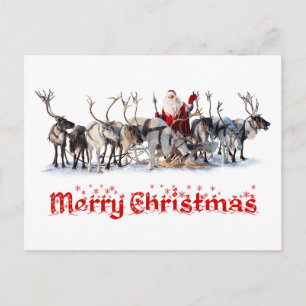 Santa and Reindeers Holiday Postcard