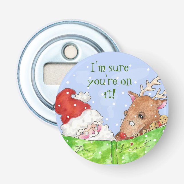 Santa and Rudolf round bottle opener (Front)