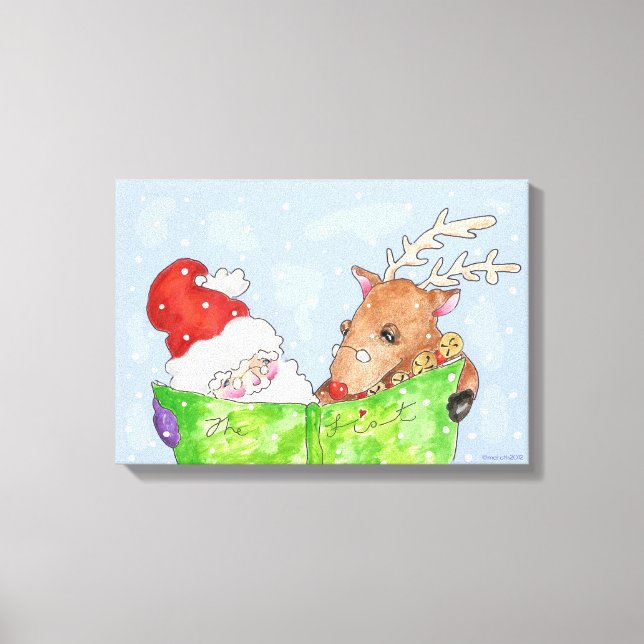 Santa and Rudolf with the list giclee Canvas Print (Front)