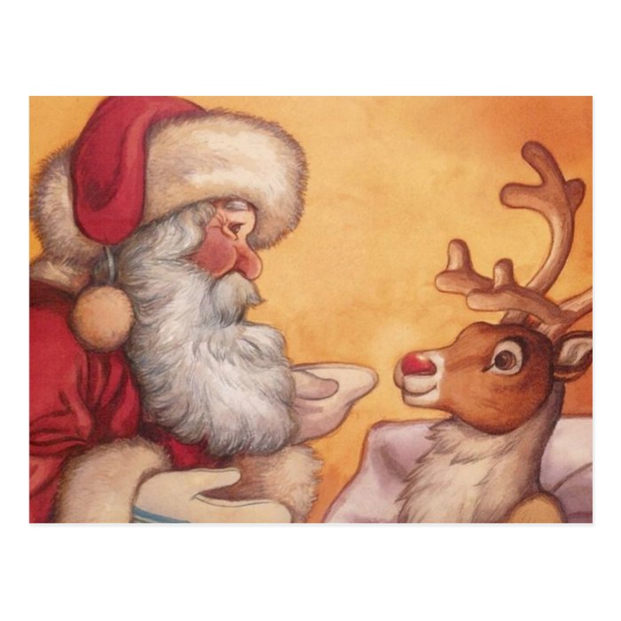 Santa and Rudolph before Christmas Post Card