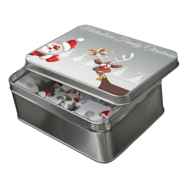 Santa and Rudolph Cartoon Family Christmas Jigsaw  Jigsaw Puzzle (Lid Open)