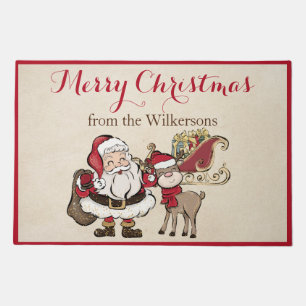 Santa and Rudolph Custom Name Christmas Doormat