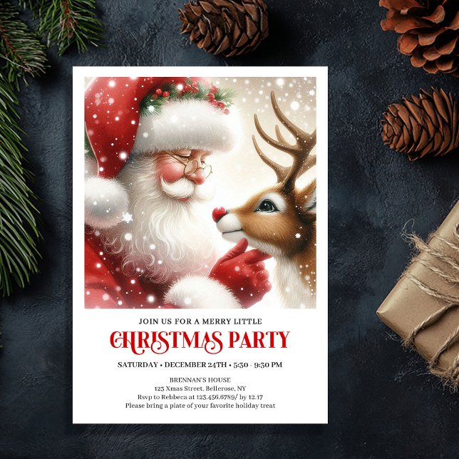 Santa and Rudolph Cute Holiday Gathering Invites (Santa and Rudolph Cute Holiday Gathering Invitation)