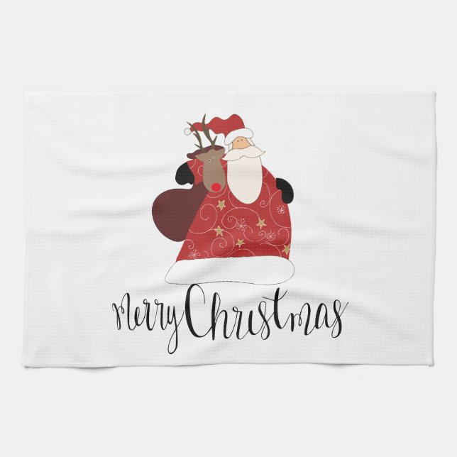 Santa and Rudolph Kitchen Towel (Horizontal)