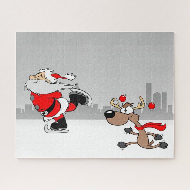 Santa and Rudolph Skating Jigsaw Puzzle (Horizontal)