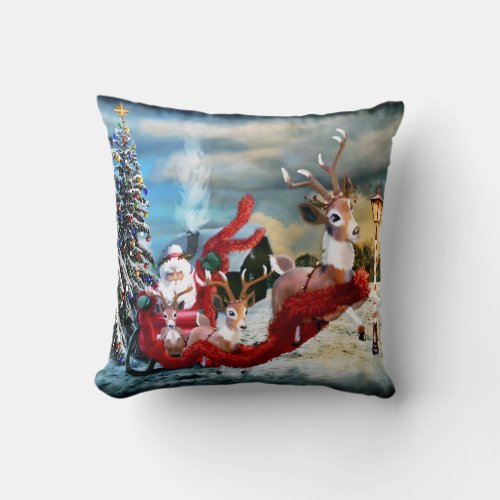 Santa and Rudolph Throw Pillow