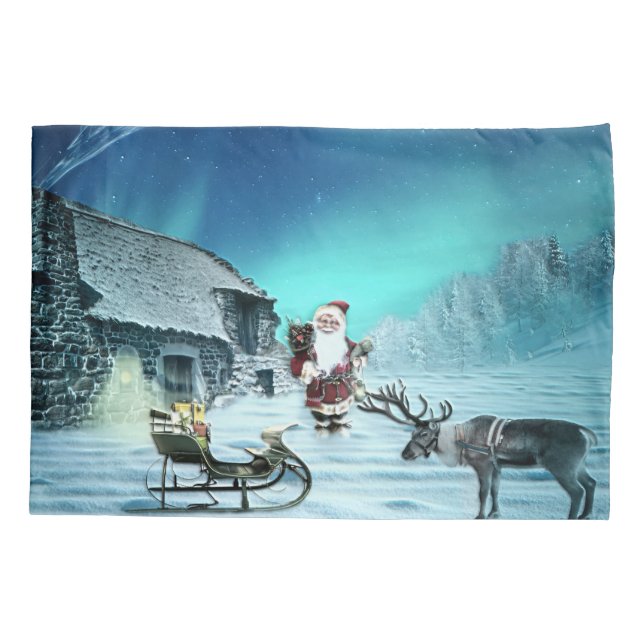 Santa and Rudolph with Sled Pillow Case (Back)