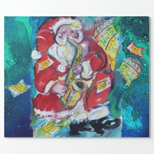 SANTA AND SAX CHRISTMAS PARTY Night Blue Wrapping Paper