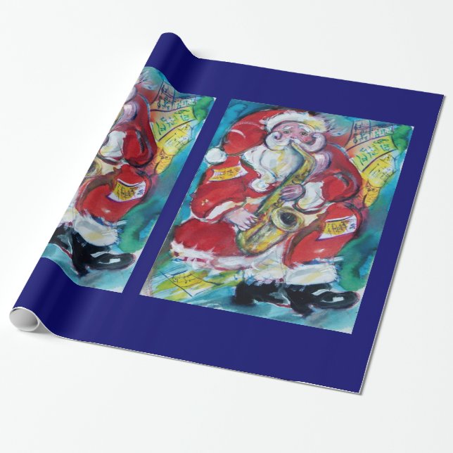 SANTA AND SAX, CHRISTMAS PARTY WRAPPING PAPER (Unrolled)