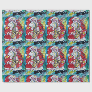 SANTA AND SAX, CHRISTMAS PARTY WRAPPING PAPER