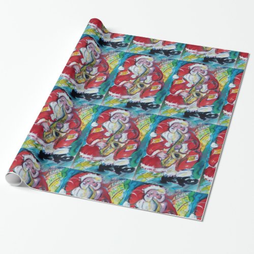 SANTA AND SAX CHRISTMAS PARTY WRAPPING PAPER