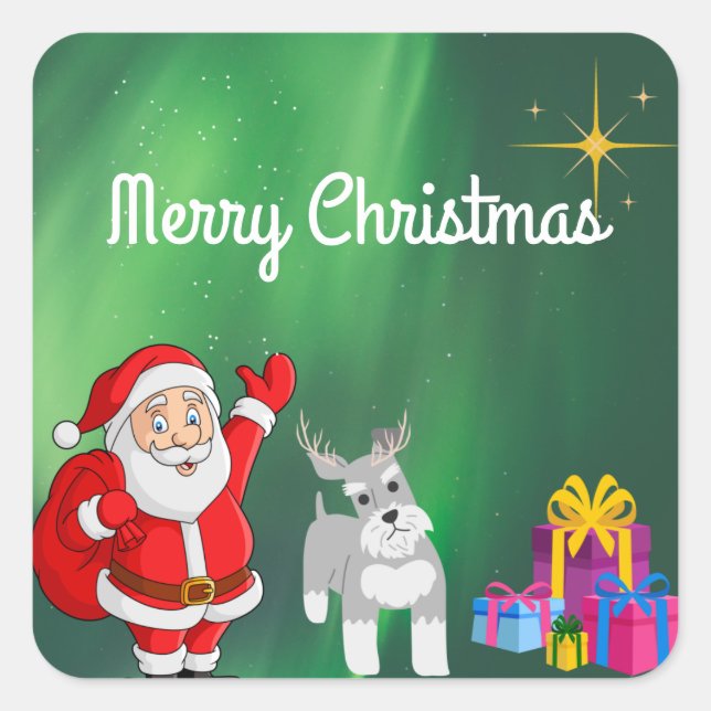 SANTA AND SCHNAUZER CUSTOM CHRISTMAS SQUARE STICKER (Front)